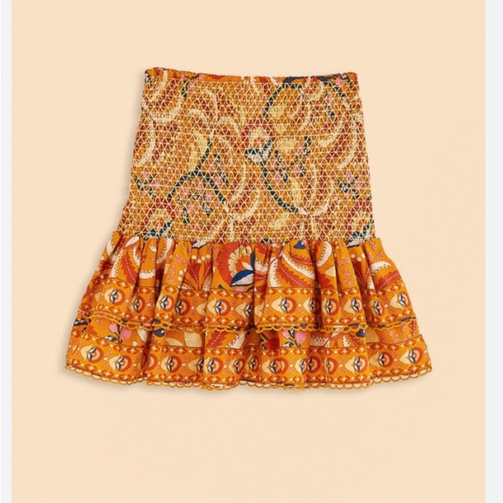 Yellow palms party smocked mini skirt